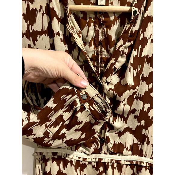 Burberry Brit Rust Brown 100% Silk Mini Dress – Houndstooth Print – Size 4 - Picture 5 of 10